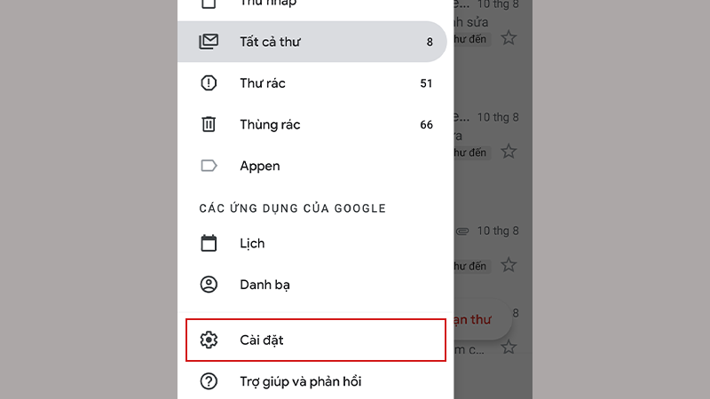 Các tùy chọn xem nhanh trong Gmail trên điện thoại Android